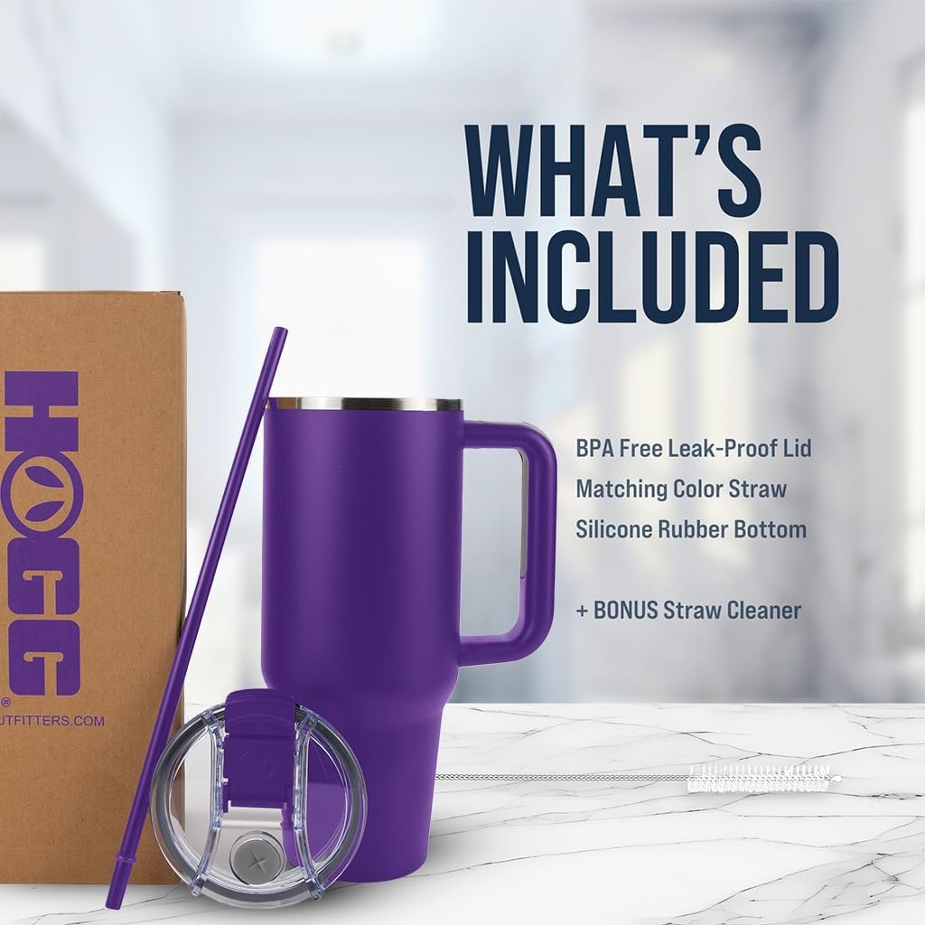 Hogg Big Swig 40oz Tumbler with Handle and Straw - Red, 40 oz Tumbler, Insulated Cup with Handle, 40oz Water Bottle with Straw, Thermal Cups, Leak Proof Lid, Travel Mugs, Stainless Steel