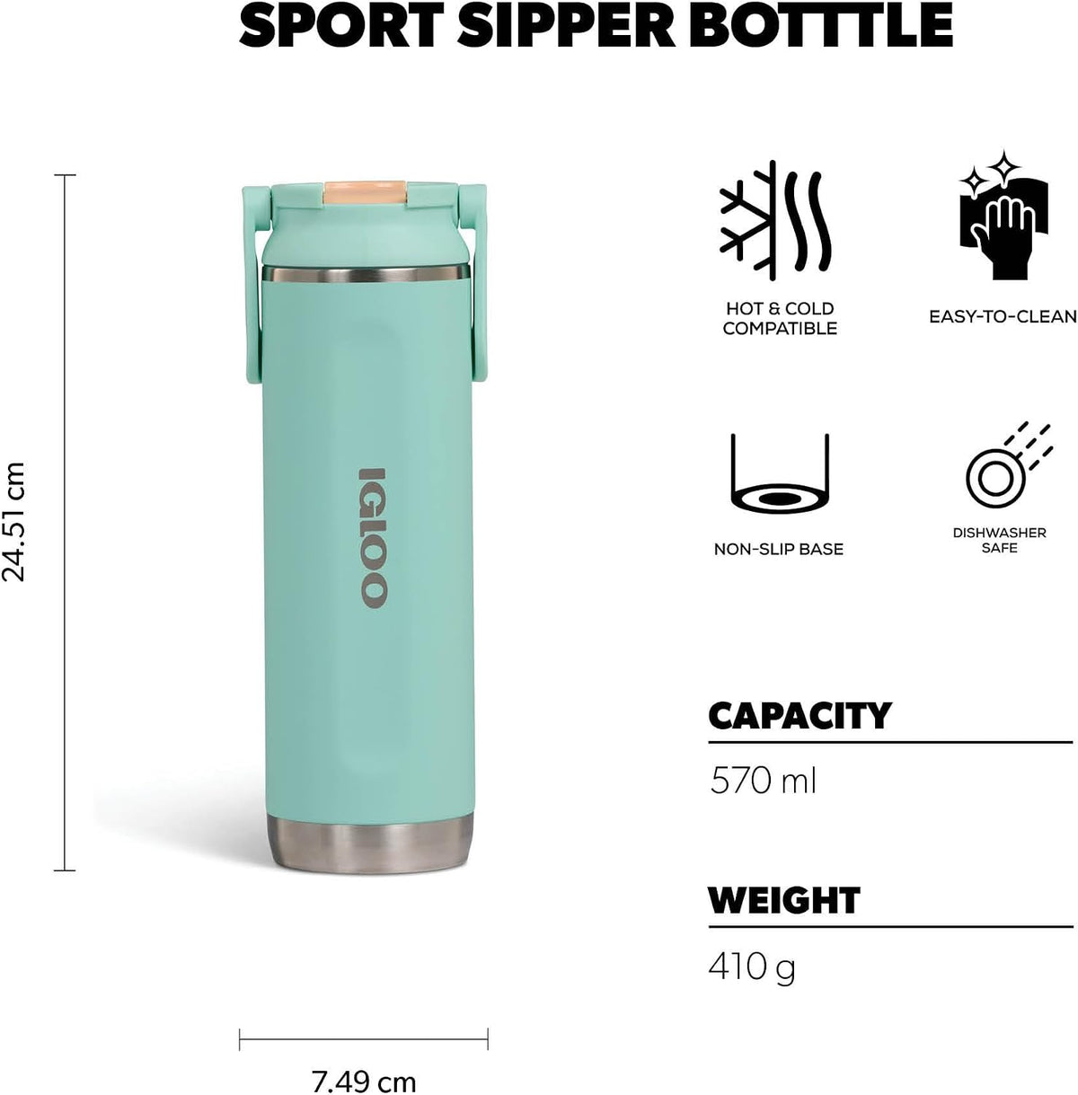 20 Oz Stainless Steel Sport Sipper Bottle, Thrift Pink