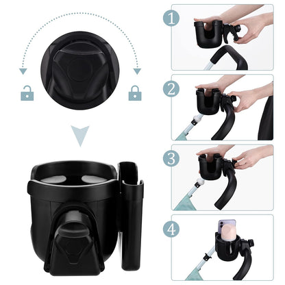 Universal Stroller Cup Holder, Adjustable Drink Holder with Phone Holder for Baby Stroller, Wheelchair, Walker, Bike, Scooter, Gifts for Family Member.