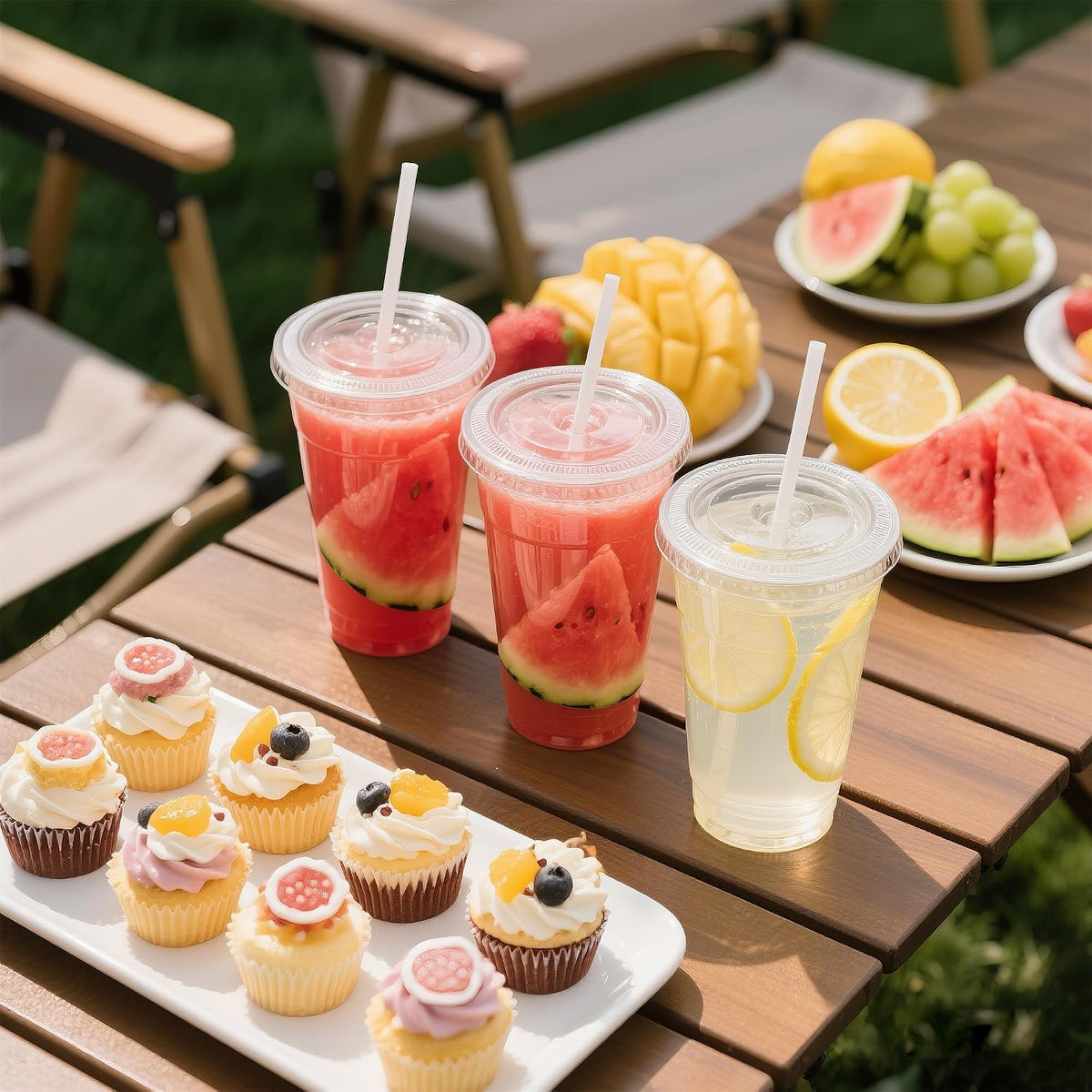 32 oz Clear Plastic Cups with Lids and Jumbo Boba Straws
