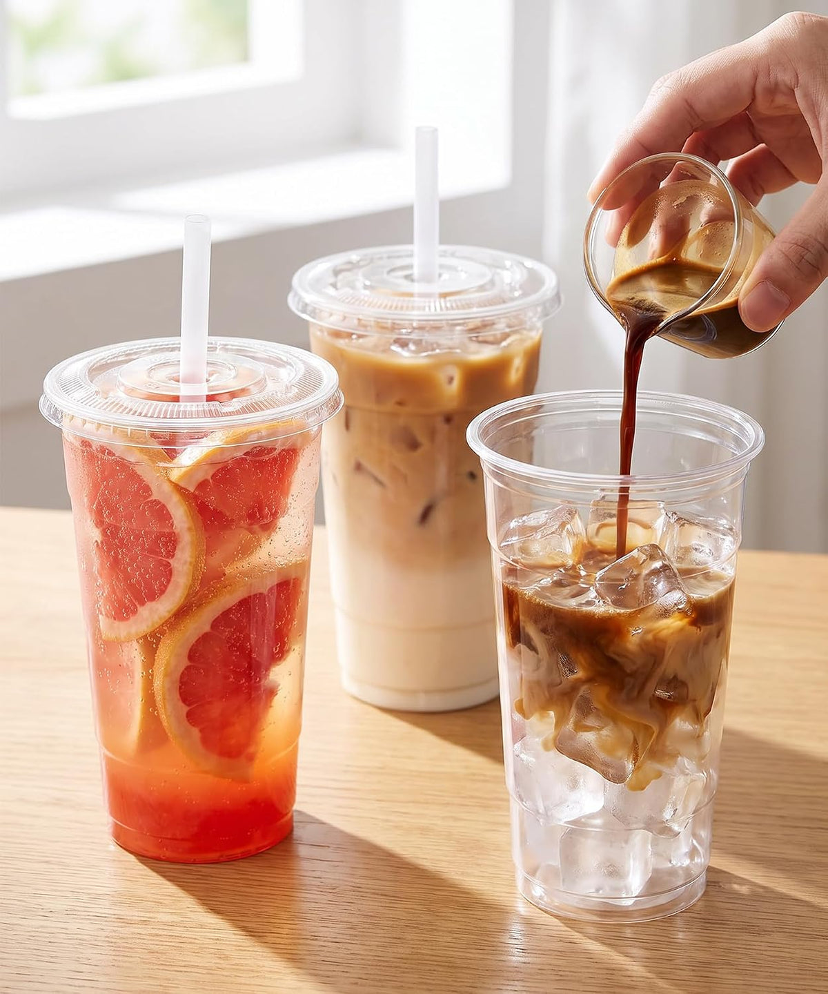 32 oz Clear Plastic Cups with Lids and Jumbo Boba Straws