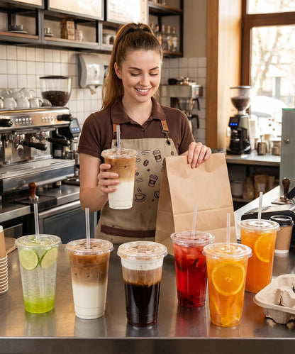 32 oz Clear Plastic Cups with Lids and Jumbo Boba Straws