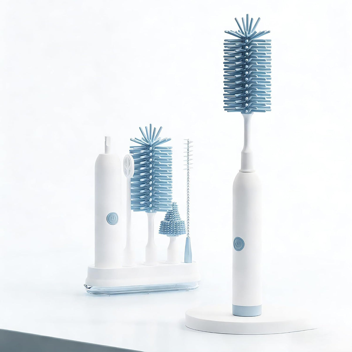 Rechargeable Electric Bottle Brush with Stand - 360° Spin Silicone Cleaner for Baby Bottles, Breast Pumps & Small Household Containers (Sea Blue)