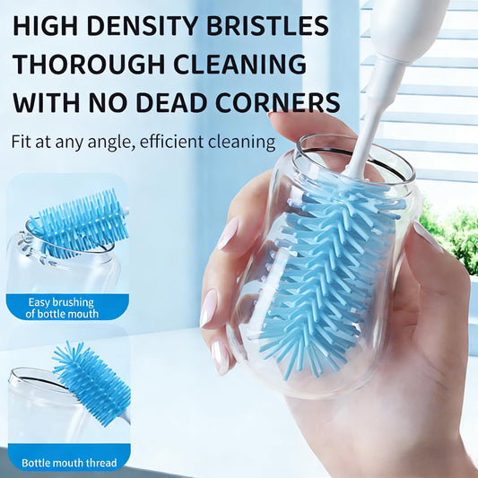 Rechargeable Electric Bottle Brush with Stand - 360° Spin Silicone Cleaner for Baby Bottles, Breast Pumps & Small Household Containers (Sea Blue)