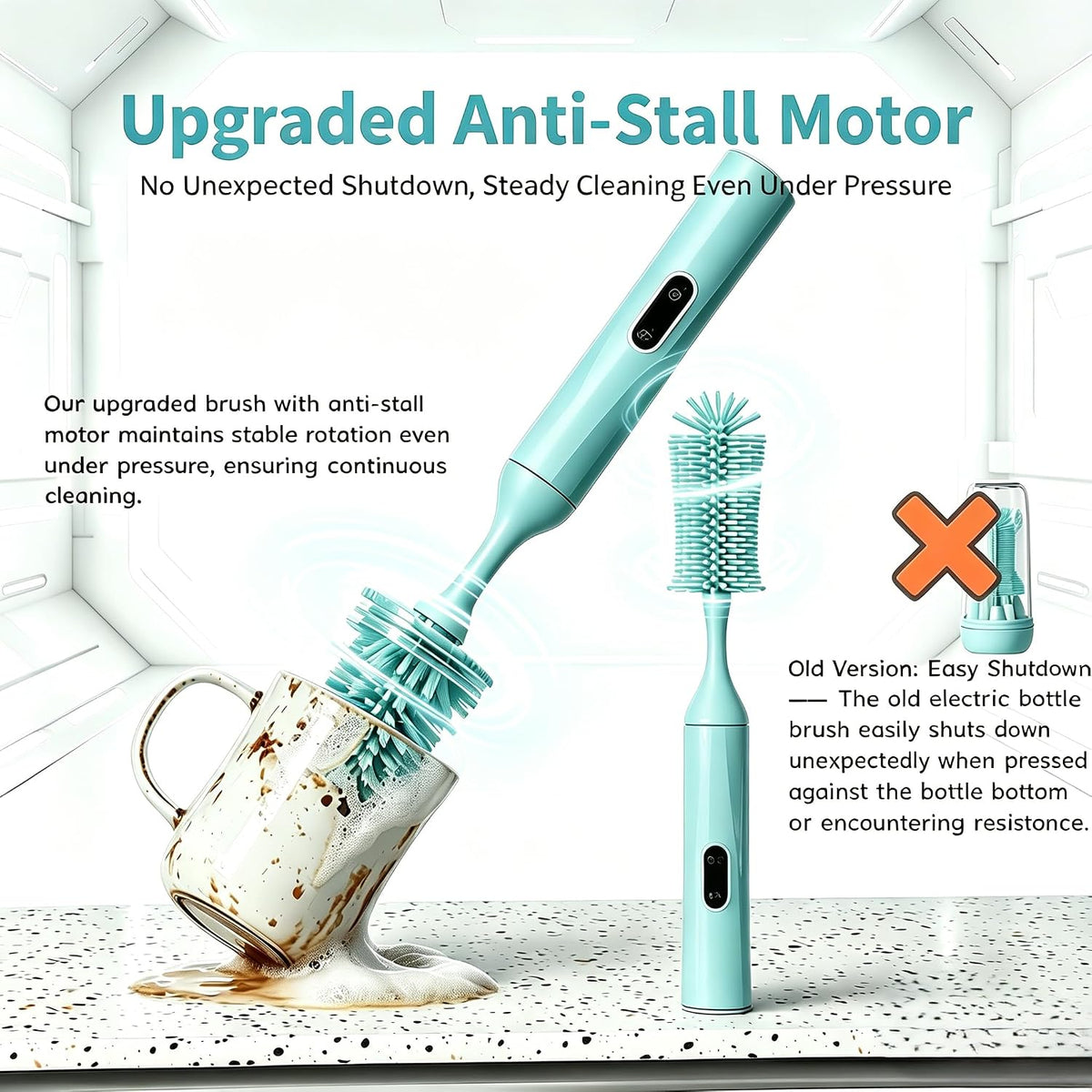 Rechargeable Electric Bottle Brush with Stand - 360° Spin Silicone Cleaner for Baby Bottles, Breast Pumps & Small Household Containers (Sea Blue)