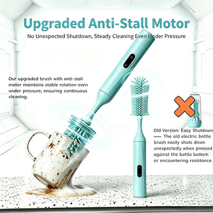 Rechargeable Electric Bottle Brush with Stand - 360° Spin Silicone Cleaner for Baby Bottles, Breast Pumps & Small Household Containers (Sea Blue)