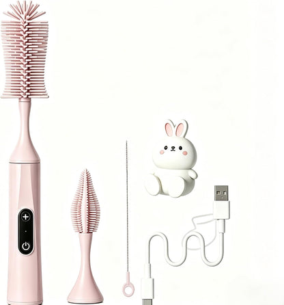 Rechargeable Electric Bottle Brush with Stand - 360° Spin Silicone Cleaner for Baby Bottles, Breast Pumps & Small Household Containers (Sea Blue)