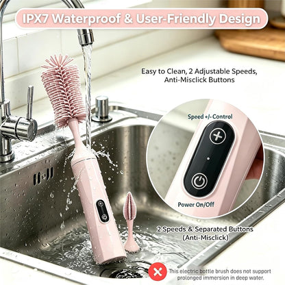 Rechargeable Electric Bottle Brush with Stand - 360° Spin Silicone Cleaner for Baby Bottles, Breast Pumps & Small Household Containers (Sea Blue)