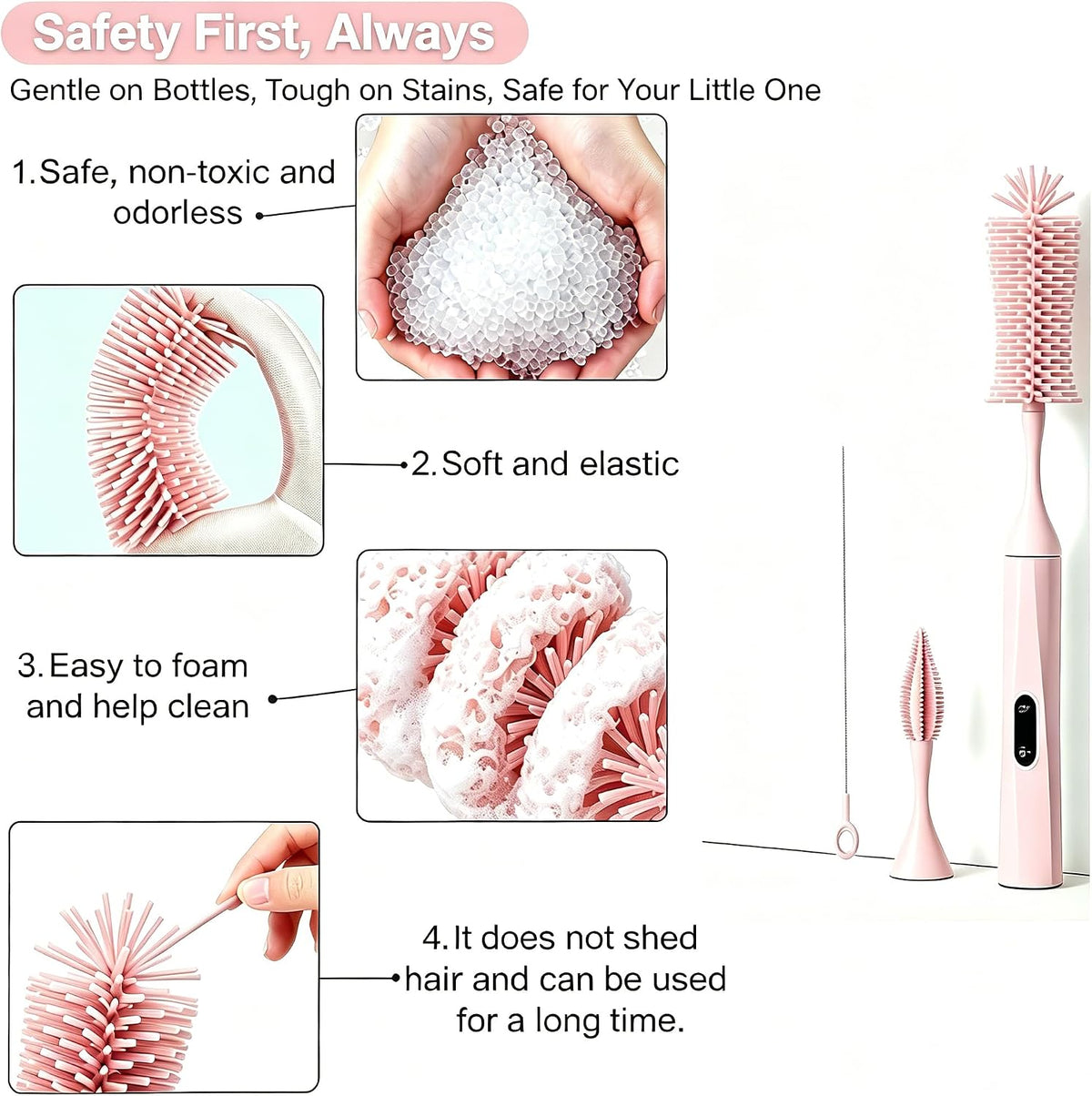 Rechargeable Electric Bottle Brush with Stand - 360° Spin Silicone Cleaner for Baby Bottles, Breast Pumps & Small Household Containers (Sea Blue)