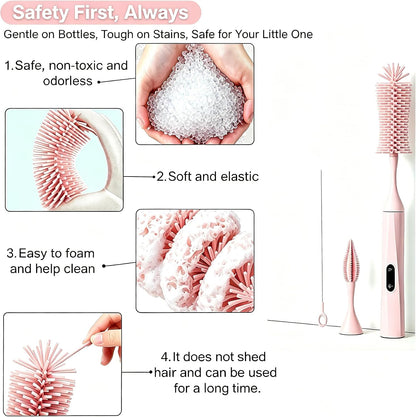 Rechargeable Electric Bottle Brush with Stand - 360° Spin Silicone Cleaner for Baby Bottles, Breast Pumps & Small Household Containers (Sea Blue)