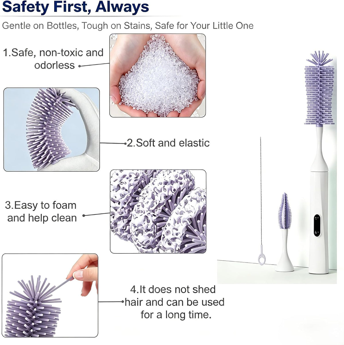 Rechargeable Electric Bottle Brush with Stand - 360° Spin Silicone Cleaner for Baby Bottles, Breast Pumps & Small Household Containers (Sea Blue)