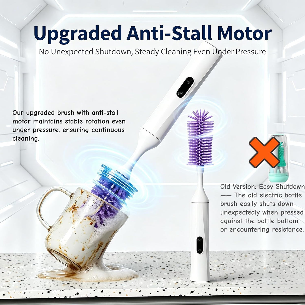 Rechargeable Electric Bottle Brush with Stand - 360° Spin Silicone Cleaner for Baby Bottles, Breast Pumps & Small Household Containers (Sea Blue)