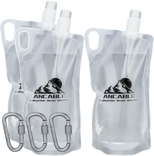 33oz (1L) Collapsible Water Bottles, 3-Pack Reusable Travel Foldable Water Bottles for Hiking Camping Running Bike, BPA-Free Water Bottle