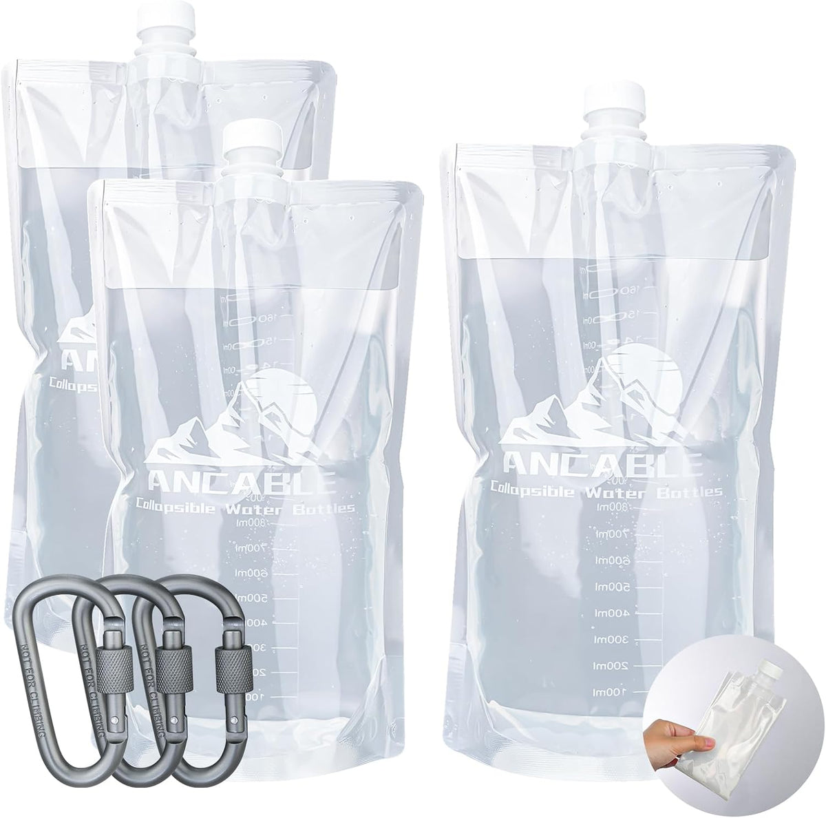 33oz (1L) Collapsible Water Bottles, 3-Pack Reusable Travel Foldable Water Bottles for Hiking Camping Running Bike, BPA-Free Water Bottle