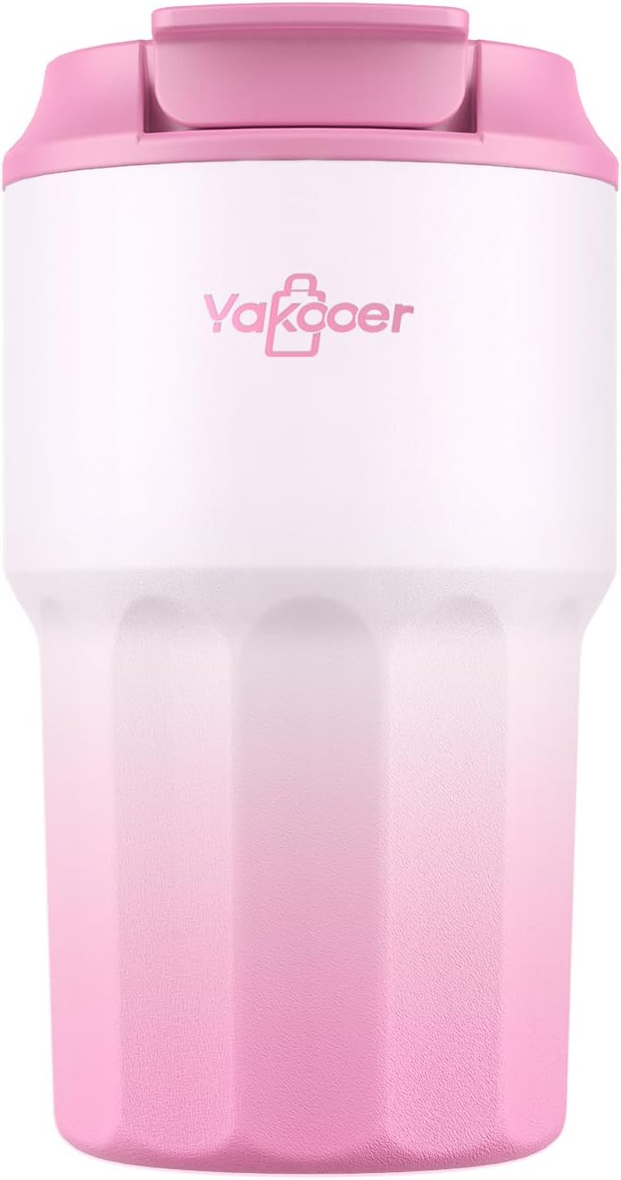 16oz Travel Coffee Mug with Flip Straw Lid Insulated Tumbler, Pink | Double Wall Stainless Steel Vacuum Tumbler for Hot and Cold Drinks, Leak-Proof and Sweat-Free for Commute and Travel,Office