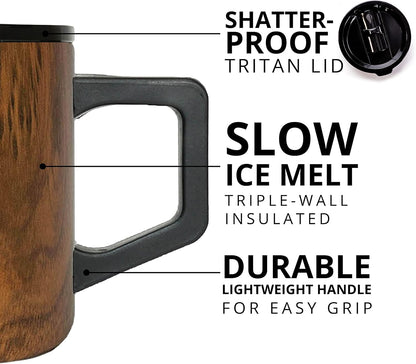 Insulated Coffee Mug - Triple-Wall Stainless Steel Summit Travel Cup for Hot and Cold Drinks - Thermal Coffee Mug with Lid and Handle for Camping, Office & Travel 12oz - Black