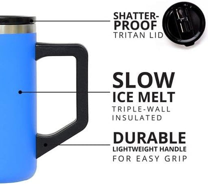 Insulated Coffee Mug - Triple-Wall Stainless Steel Summit Travel Cup for Hot and Cold Drinks - Thermal Coffee Mug with Lid and Handle for Camping, Office & Travel 12oz - Black
