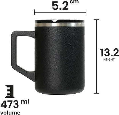 Insulated Coffee Mug - Triple-Wall Stainless Steel Summit Travel Cup for Hot and Cold Drinks - Thermal Coffee Mug with Lid and Handle for Camping, Office & Travel 12oz - Black