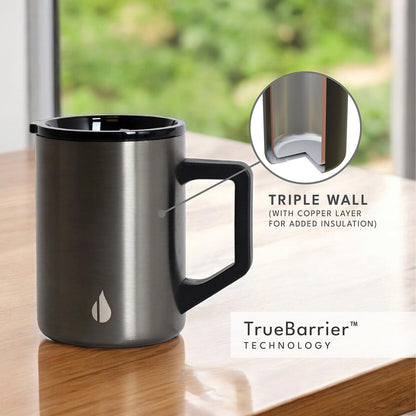 Insulated Coffee Mug - Triple-Wall Stainless Steel Summit Travel Cup for Hot and Cold Drinks - Thermal Coffee Mug with Lid and Handle for Camping, Office & Travel 12oz - Black