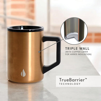 Insulated Coffee Mug - Triple-Wall Stainless Steel Summit Travel Cup for Hot and Cold Drinks - Thermal Coffee Mug with Lid and Handle for Camping, Office & Travel 12oz - Black