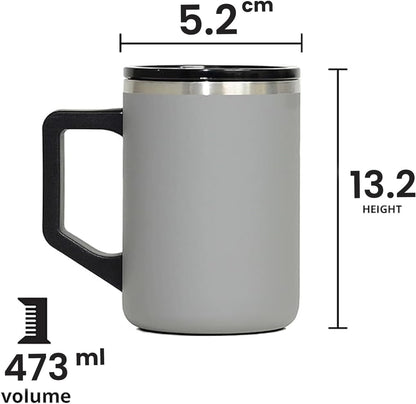 Insulated Coffee Mug - Triple-Wall Stainless Steel Summit Travel Cup for Hot and Cold Drinks - Thermal Coffee Mug with Lid and Handle for Camping, Office & Travel 12oz - Black