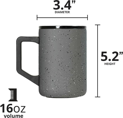 Insulated Coffee Mug - Triple-Wall Stainless Steel Summit Travel Cup for Hot and Cold Drinks - Thermal Coffee Mug with Lid and Handle for Camping, Office & Travel 12oz - Black