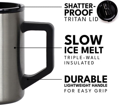 Insulated Coffee Mug - Triple-Wall Stainless Steel Summit Travel Cup for Hot and Cold Drinks - Thermal Coffee Mug with Lid and Handle for Camping, Office & Travel 12oz - Black