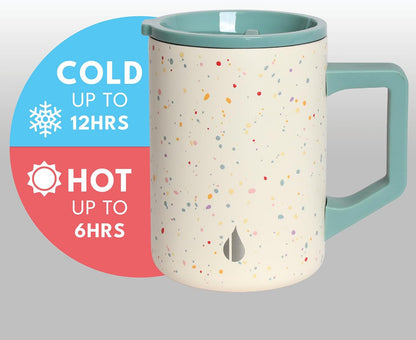 Insulated Coffee Mug - Triple-Wall Stainless Steel Summit Travel Cup for Hot and Cold Drinks - Thermal Coffee Mug with Lid and Handle for Camping, Office & Travel 12oz - Black