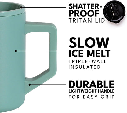 Insulated Coffee Mug - Triple-Wall Stainless Steel Summit Travel Cup for Hot and Cold Drinks - Thermal Coffee Mug with Lid and Handle for Camping, Office & Travel 12oz - Black