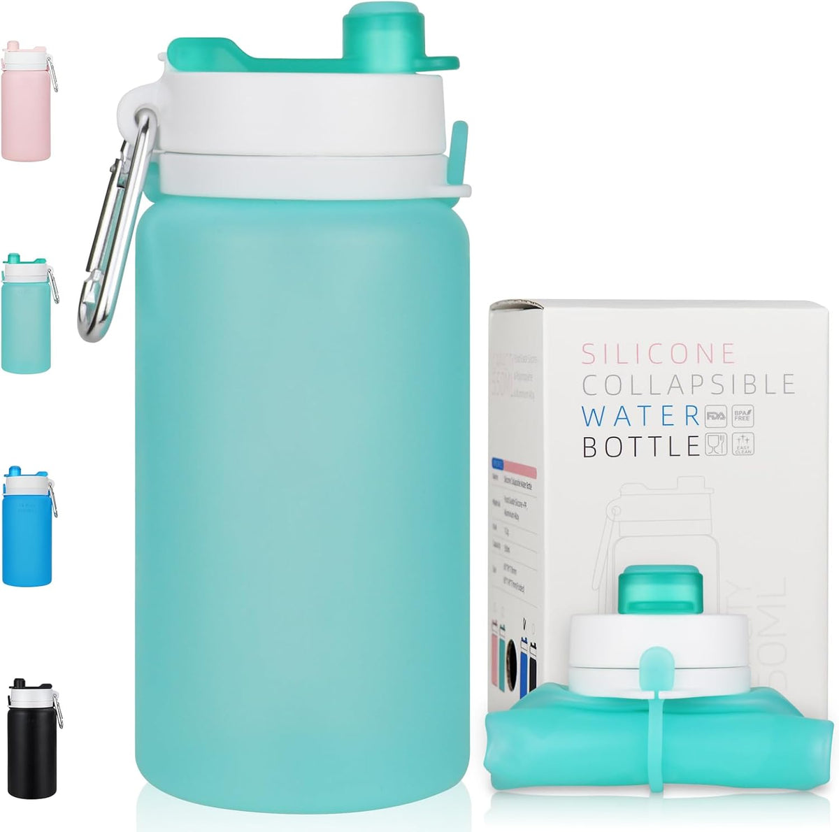 Collapsible Water Bottles, 19oz Foldable Silicone Travel Bottles