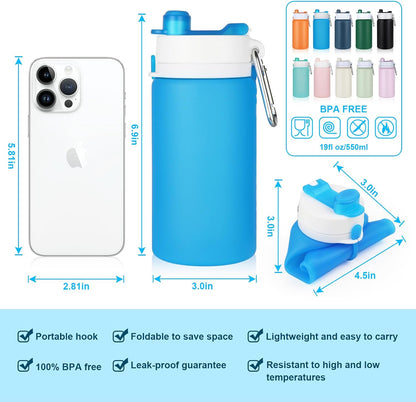 Collapsible Water Bottles, 19oz Foldable Silicone Travel Bottles