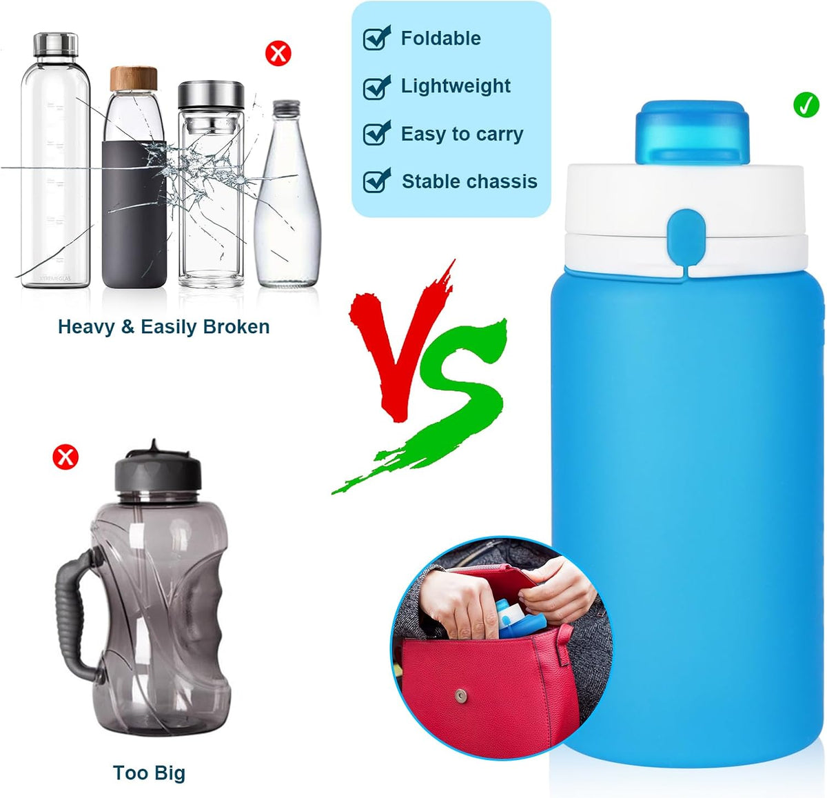 Collapsible Water Bottles, 19oz Foldable Silicone Travel Bottles