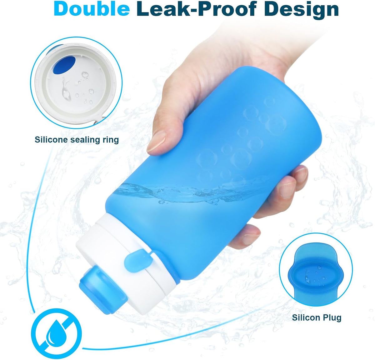 Collapsible Water Bottles, 19oz Foldable Silicone Travel Bottles