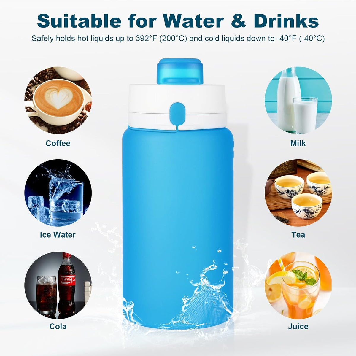 Collapsible Water Bottles, 19oz Foldable Silicone Travel Bottles