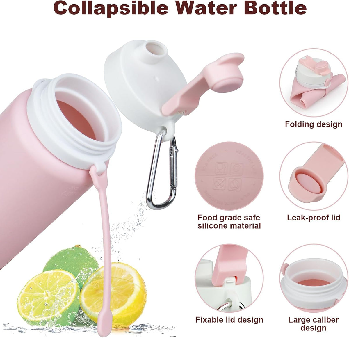Collapsible Water Bottles, 19oz Foldable Silicone Travel Bottles