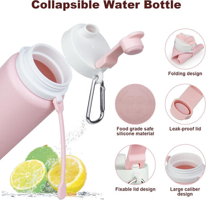 Collapsible Water Bottles, 19oz Foldable Silicone Travel Bottles