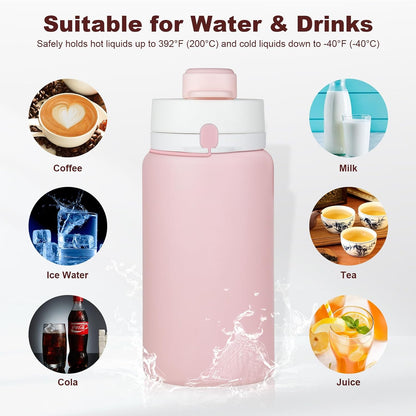 Collapsible Water Bottles, 19oz Foldable Silicone Travel Bottles