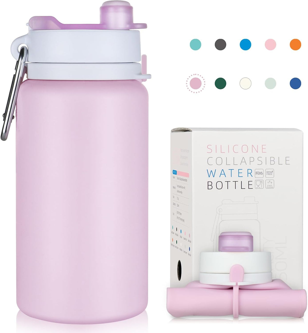 Collapsible Water Bottles, 19oz Foldable Silicone Travel Bottles