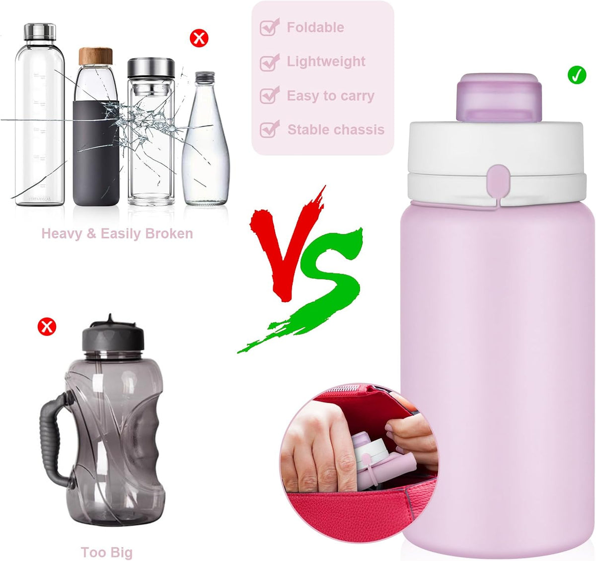 Collapsible Water Bottles, 19oz Foldable Silicone Travel Bottles