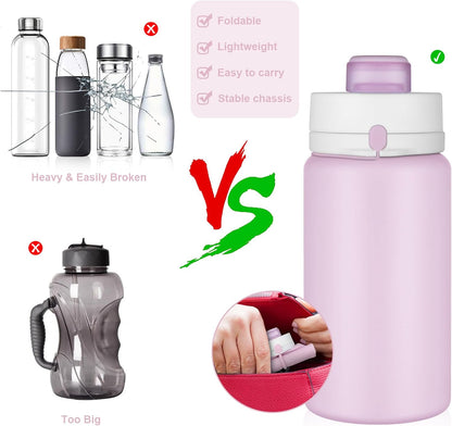 Collapsible Water Bottles, 19oz Foldable Silicone Travel Bottles