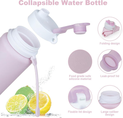 Collapsible Water Bottles, 19oz Foldable Silicone Travel Bottles