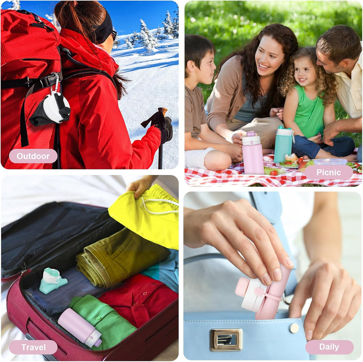Collapsible Water Bottles, 19oz Foldable Silicone Travel Bottles