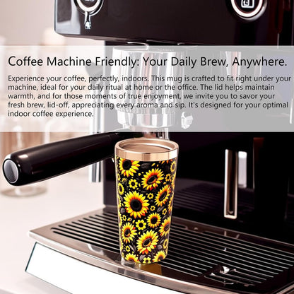 Sunflower Coffee Cup 15oz Small Insulated Stainless Steel Travel Tumbler with Flip Lid for Hot Cold Drinks Coffee Machine Friendly The Perfect Pairing For Coffee Lovers