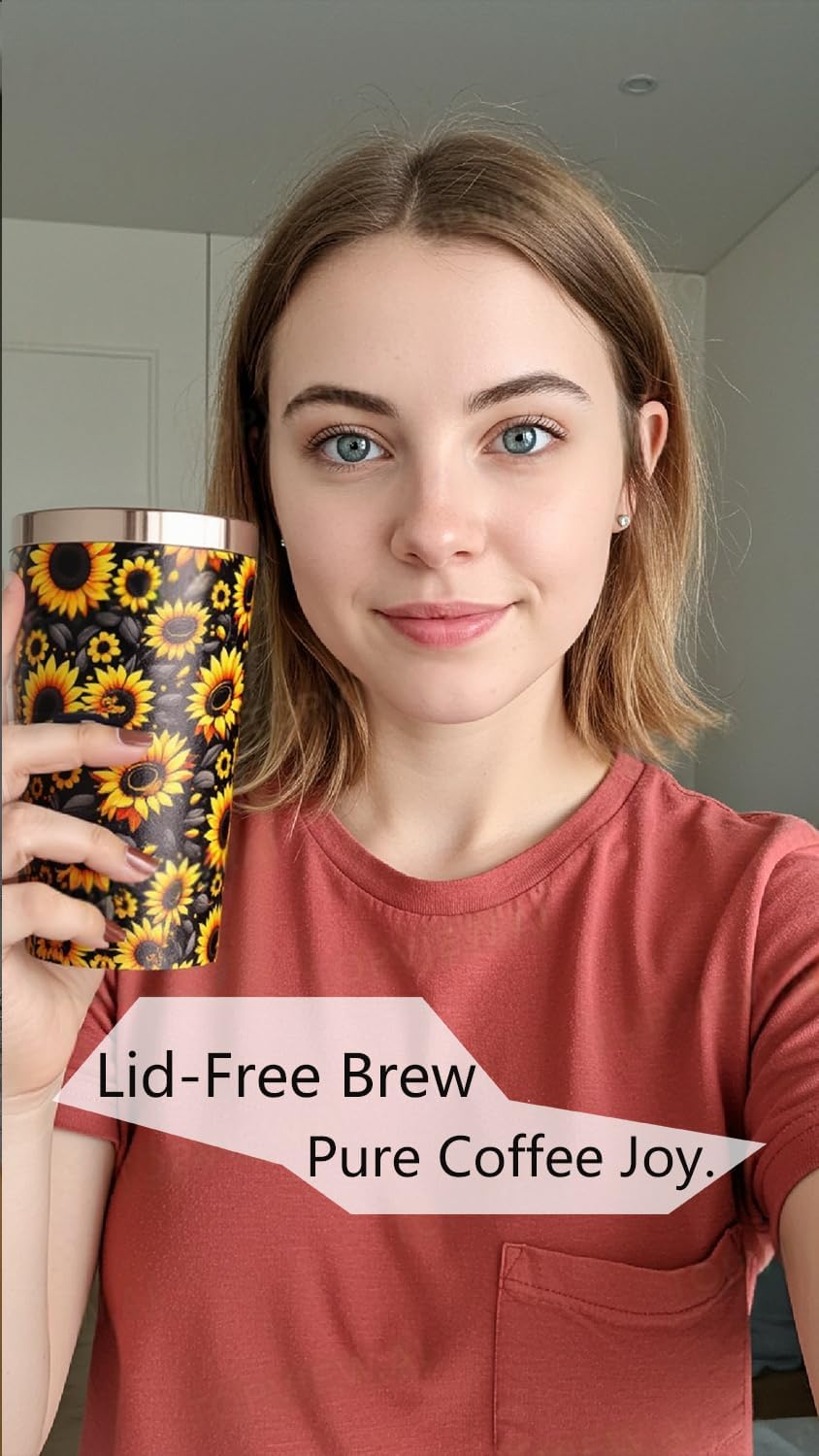 Sunflower Coffee Cup 15oz Small Insulated Stainless Steel Travel Tumbler with Flip Lid for Hot Cold Drinks Coffee Machine Friendly The Perfect Pairing For Coffee Lovers