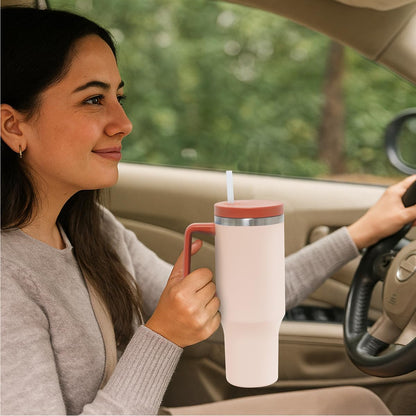 Glad Pioneer Stainless Steel Tumbler with Lid and Straw - Double Walled Insulated Cup with Handle - Leak Resistant & Cup Holder Compatible, Drinks Stay Cold All Day, 40oz, Rust