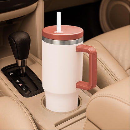Glad Pioneer Stainless Steel Tumbler with Lid and Straw - Double Walled Insulated Cup with Handle - Leak Resistant & Cup Holder Compatible, Drinks Stay Cold All Day, 40oz, Rust