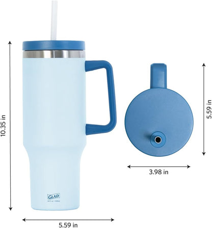 Glad Pioneer Stainless Steel Tumbler with Lid and Straw - Double Walled Insulated Cup with Handle - Leak Resistant & Cup Holder Compatible, Drinks Stay Cold All Day, 40oz, Rust
