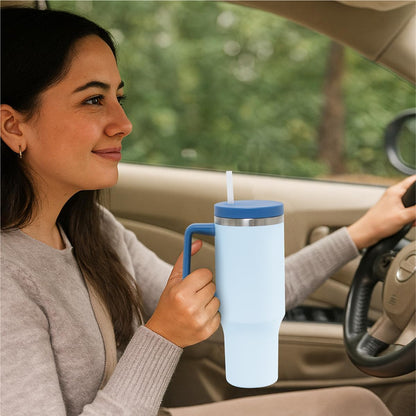 Glad Pioneer Stainless Steel Tumbler with Lid and Straw - Double Walled Insulated Cup with Handle - Leak Resistant & Cup Holder Compatible, Drinks Stay Cold All Day, 40oz, Rust