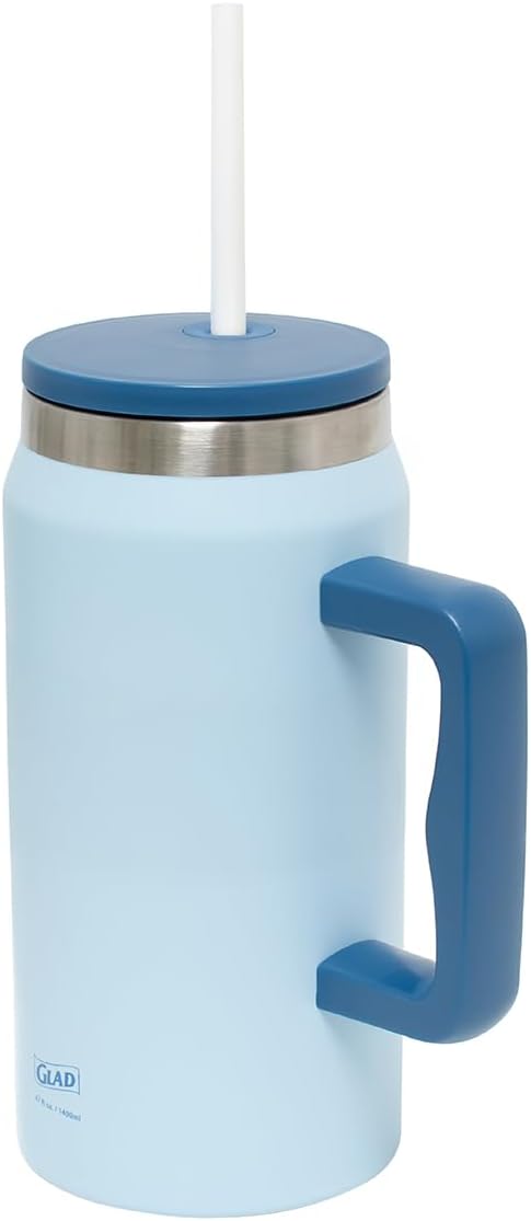 Glad Pioneer Stainless Steel Tumbler with Lid and Straw - Double Walled Insulated Cup with Handle - Leak Resistant & Cup Holder Compatible, Drinks Stay Cold All Day, 40oz, Rust
