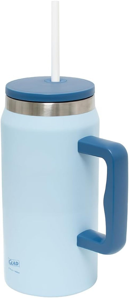 Glad Pioneer Stainless Steel Tumbler with Lid and Straw - Double Walled Insulated Cup with Handle - Leak Resistant & Cup Holder Compatible, Drinks Stay Cold All Day, 40oz, Rust